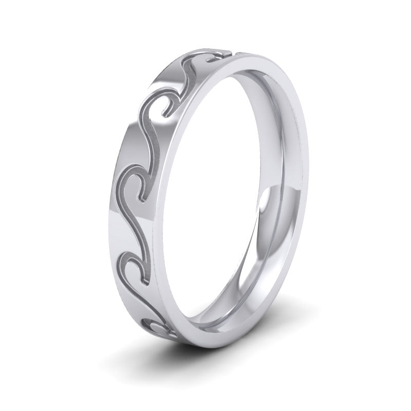 <p>950 Palladium Wave Pattern Flat Wedding Ring.  4mm Wide And Court Shaped For Comfortable Fitting</p>