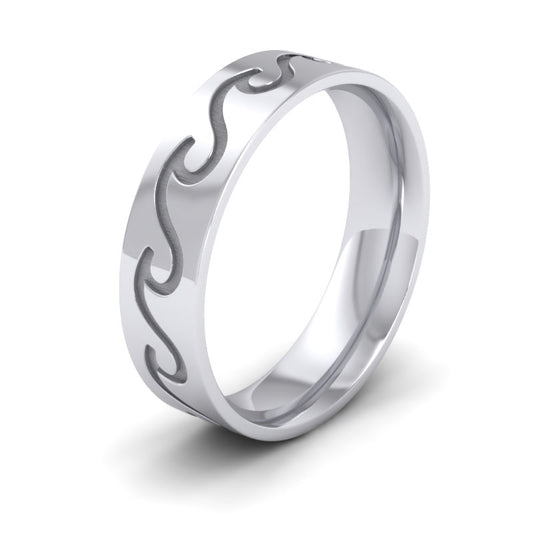 <p>Sterling Silver Wave Pattern Flat Wedding Ring.  6mm Wide And Court Shaped For Comfortable Fitting</p>