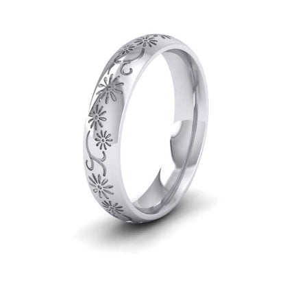 <p>950 Platinum Daisy Pattern Wedding Ring.  4mm Wide And Court Shaped For Comfortable Fitting</p>