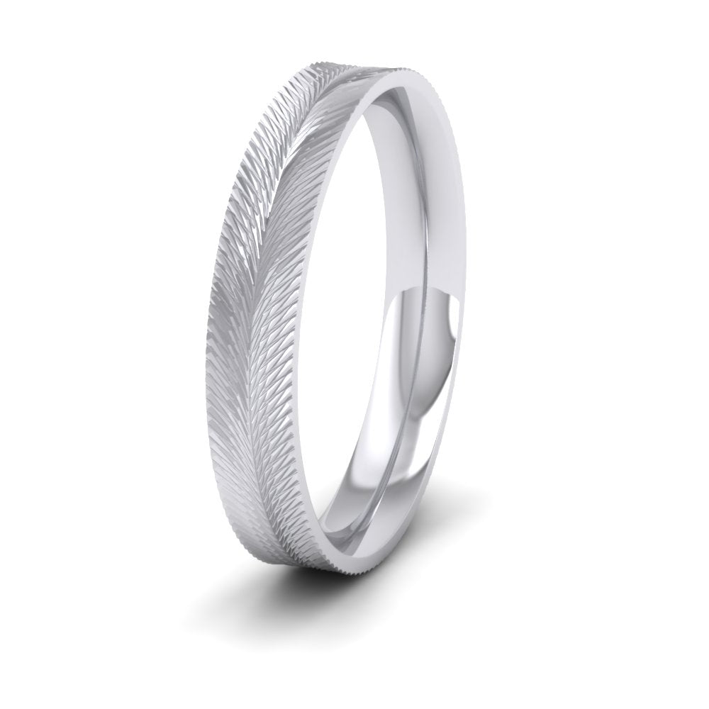 <p>500 Palladium Feather Pattern Flat Wedding Ring.  4mm Wide And Court Shaped For Comfortable Fitting</p>