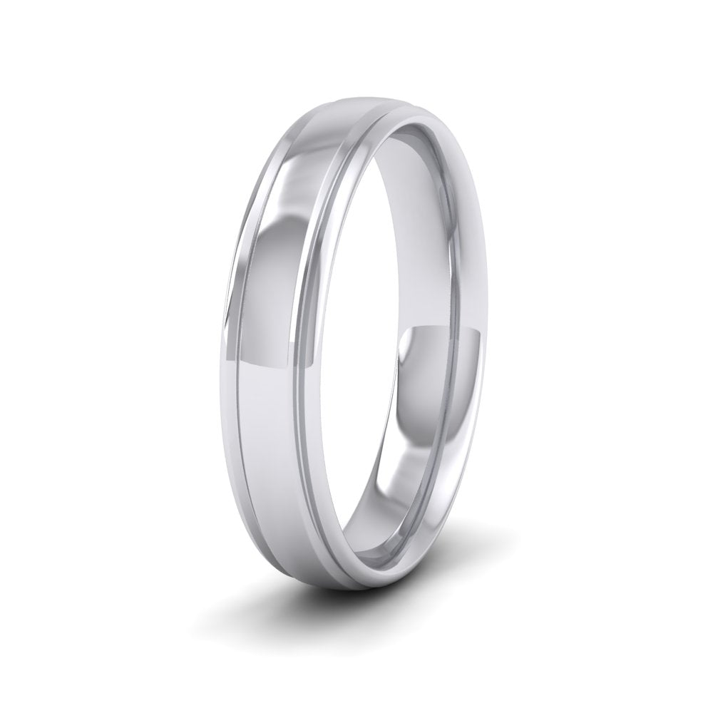 Edge Line Patterned 14ct White Gold 4mm Wedding Ring