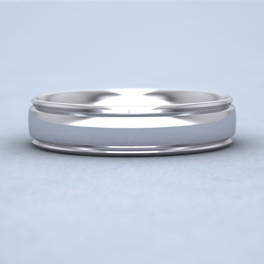 Edge Line Patterned 9ct White Gold 5mm Wedding Ring Down View
