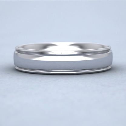 Edge Line Patterned 9ct White Gold 5mm Wedding Ring Down View