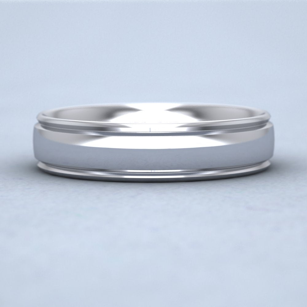 Edge Line Patterned 14ct White Gold 5mm Wedding Ring Down View