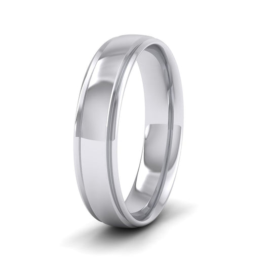 Edge Line Patterned 14ct White Gold 5mm Wedding Ring