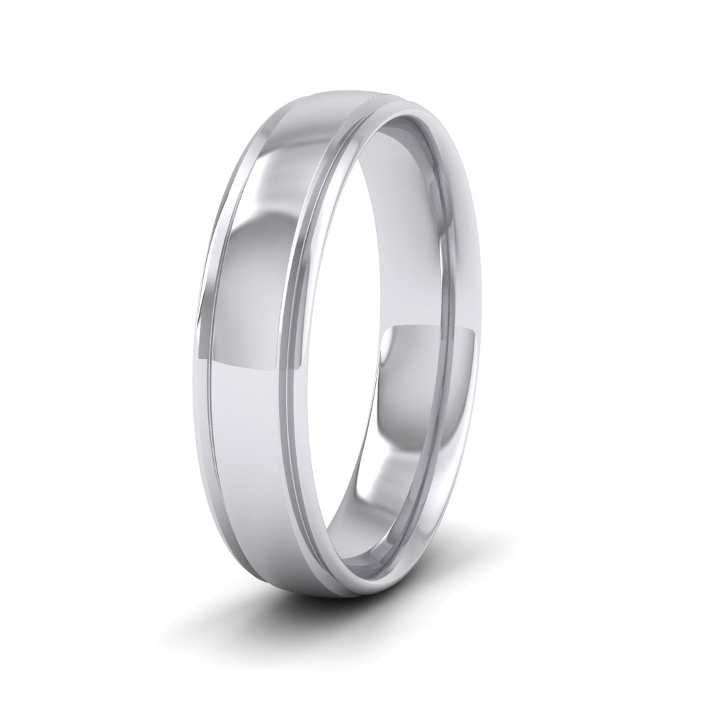 Edge Line Patterned 18ct White Gold 5mm Wedding Ring