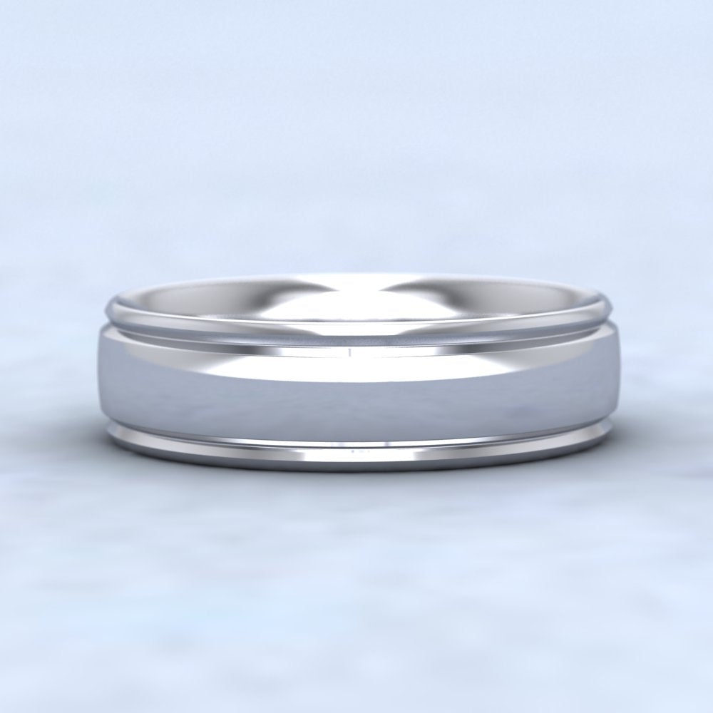 Edge Line Patterned Sterling Silver 6mm Wedding Ring Down View