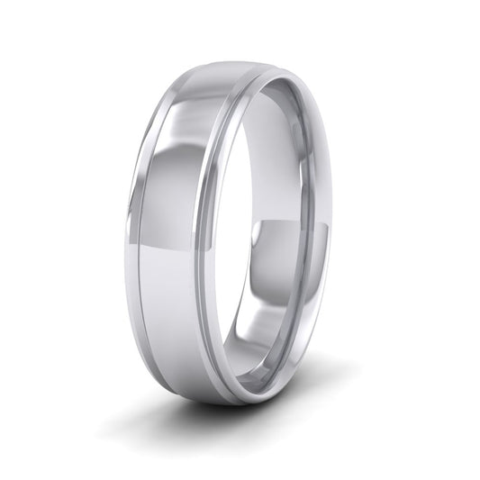 Edge Line Patterned 9ct White Gold 6mm Wedding Ring