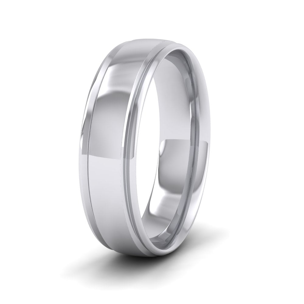 Edge Line Patterned 18ct White Gold 6mm Wedding Ring