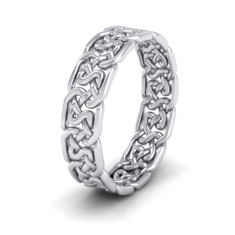 <p>Open Celtic Patterned Wedding Ring In 14ct White Gold .  6mm Wide </p>