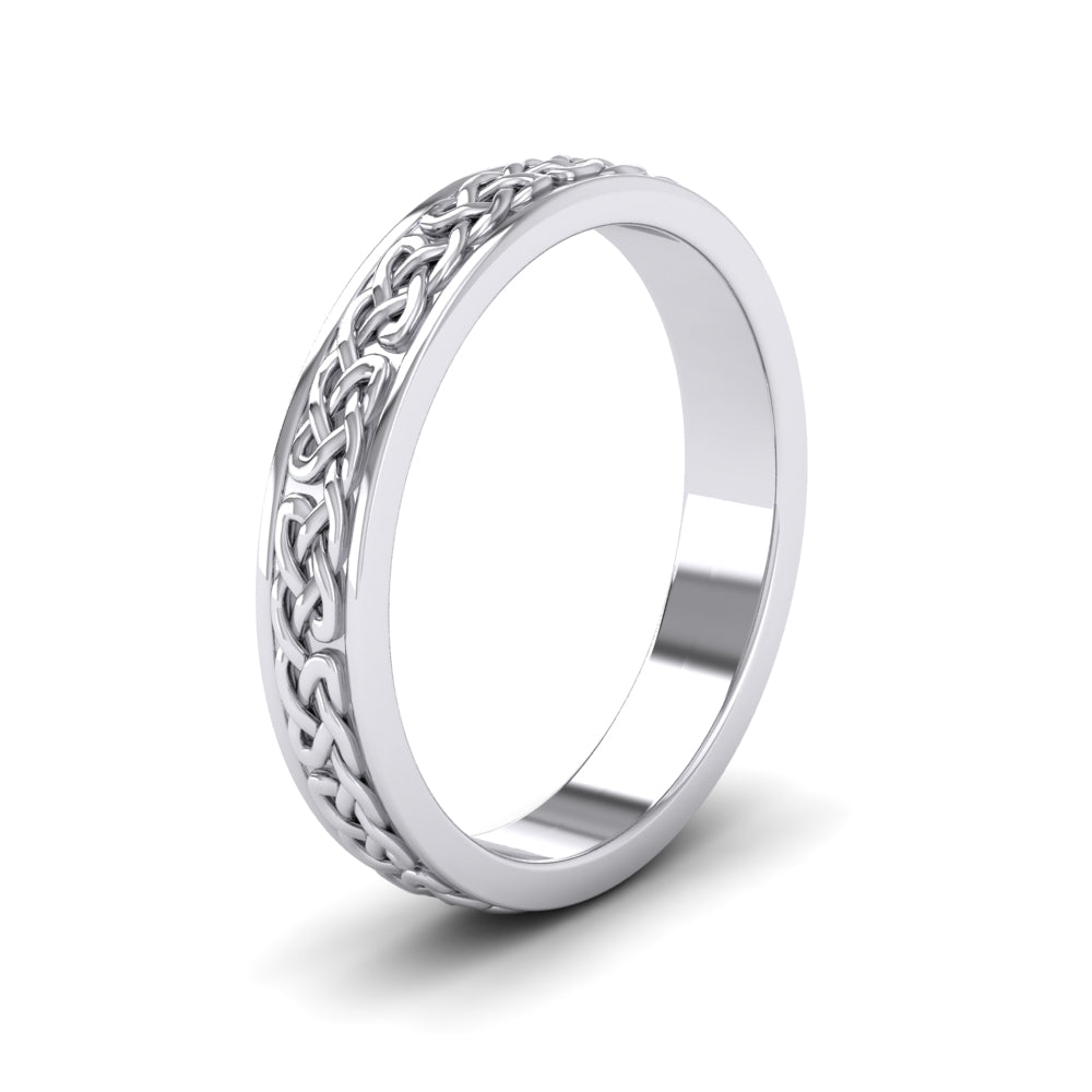 <p>Celtic Pattern With Edge Flat Wedding Ring In 14ct White Gold With Edge.  4mm Wide </p>