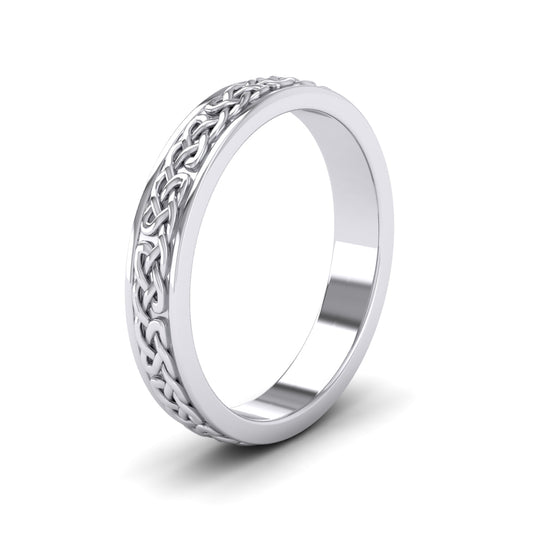 <p>Celtic Pattern With Edge Flat Wedding Ring In 9ct White Gold With Edge.  4mm Wide </p>