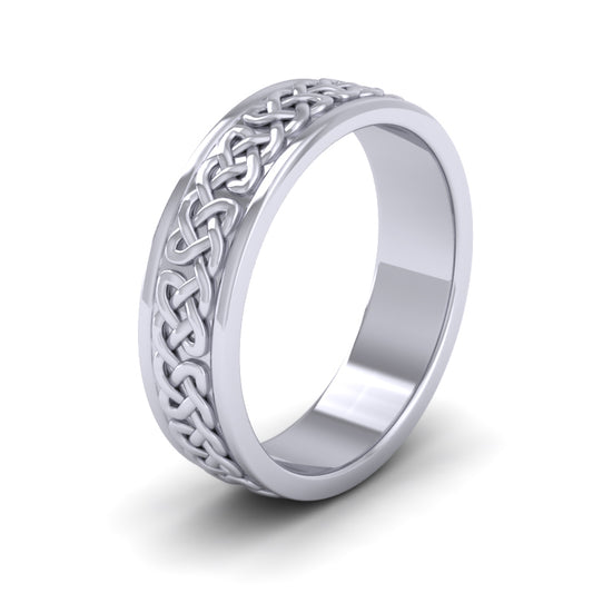<p>Celtic Pattern With Edge Flat Wedding Ring In 14ct White Gold With Edge.  6mm Wide </p>