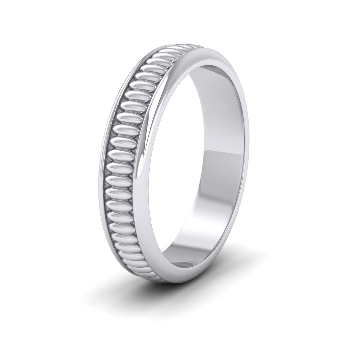 <p>Raised Oval Bump And Edged Wedding Ring In 14ct White Gold.  4mm Wide </p>