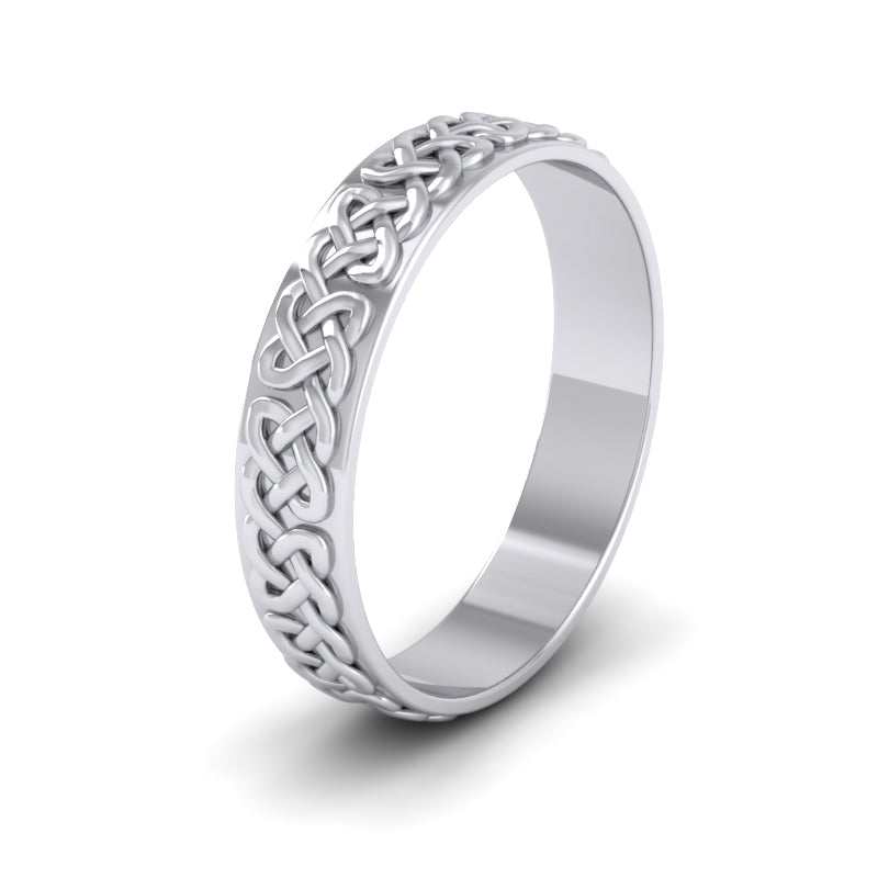 <p>Celtic Patterned Flat Wedding Ring In 14ct White Gold .  4mm Wide </p>