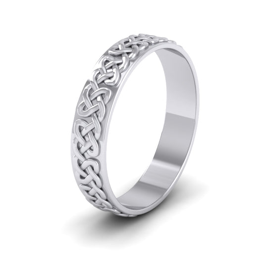<p>Celtic Patterned Flat Wedding Ring In 18ct White Gold .  4mm Wide </p>