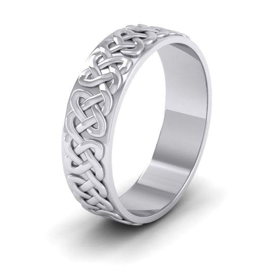 <p>Celtic Patterned Flat Wedding Ring In 14ct White Gold .  6mm Wide </p>