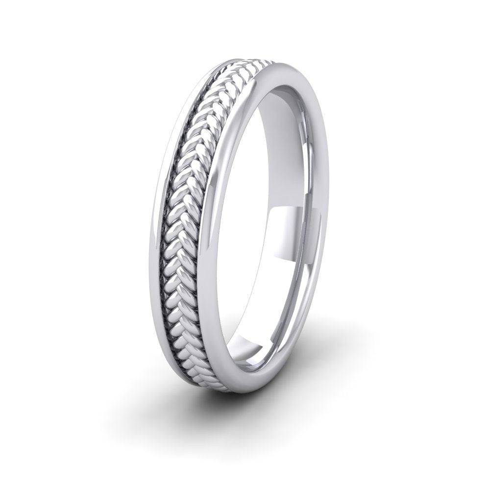 <p>Braided Pattern Wedding Ring In 14ct White Gold .  4mm Wide And Court Shaped For Comfortable Fitting</p>