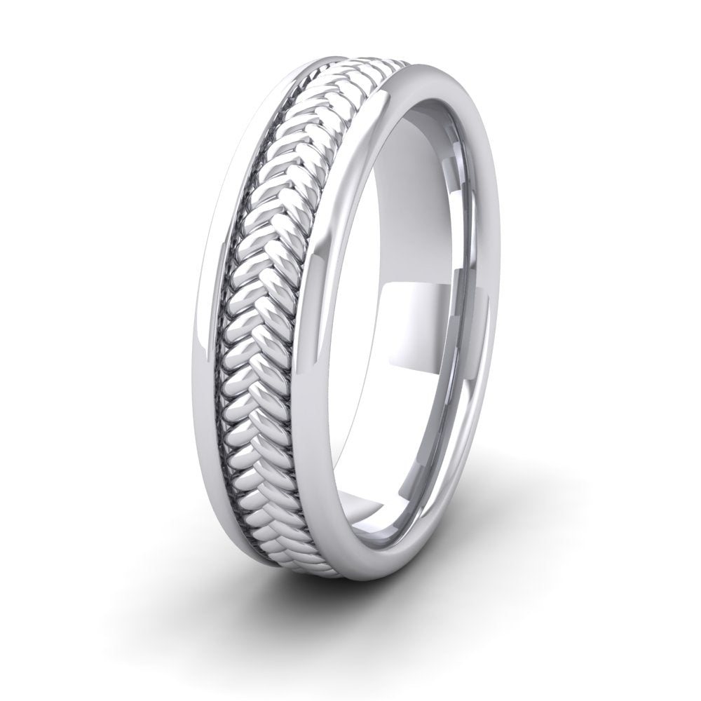 <p>Braided Pattern Wedding Ring In 14ct White Gold .  6mm Wide And Court Shaped For Comfortable Fitting</p>