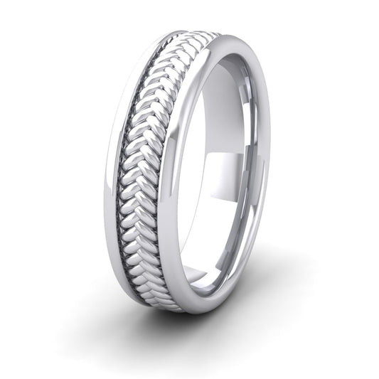 <p>Braided Pattern Wedding Ring In 9ct White Gold .  6mm Wide And Court Shaped For Comfortable Fitting</p>