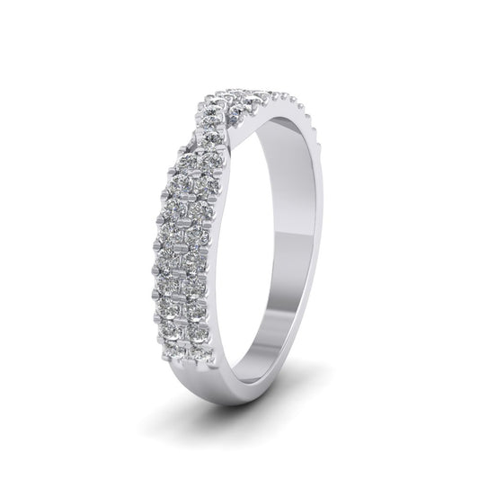 <p>950 Platinum Crossover Diamond Claw Set Ring.  35mm Wide </p>