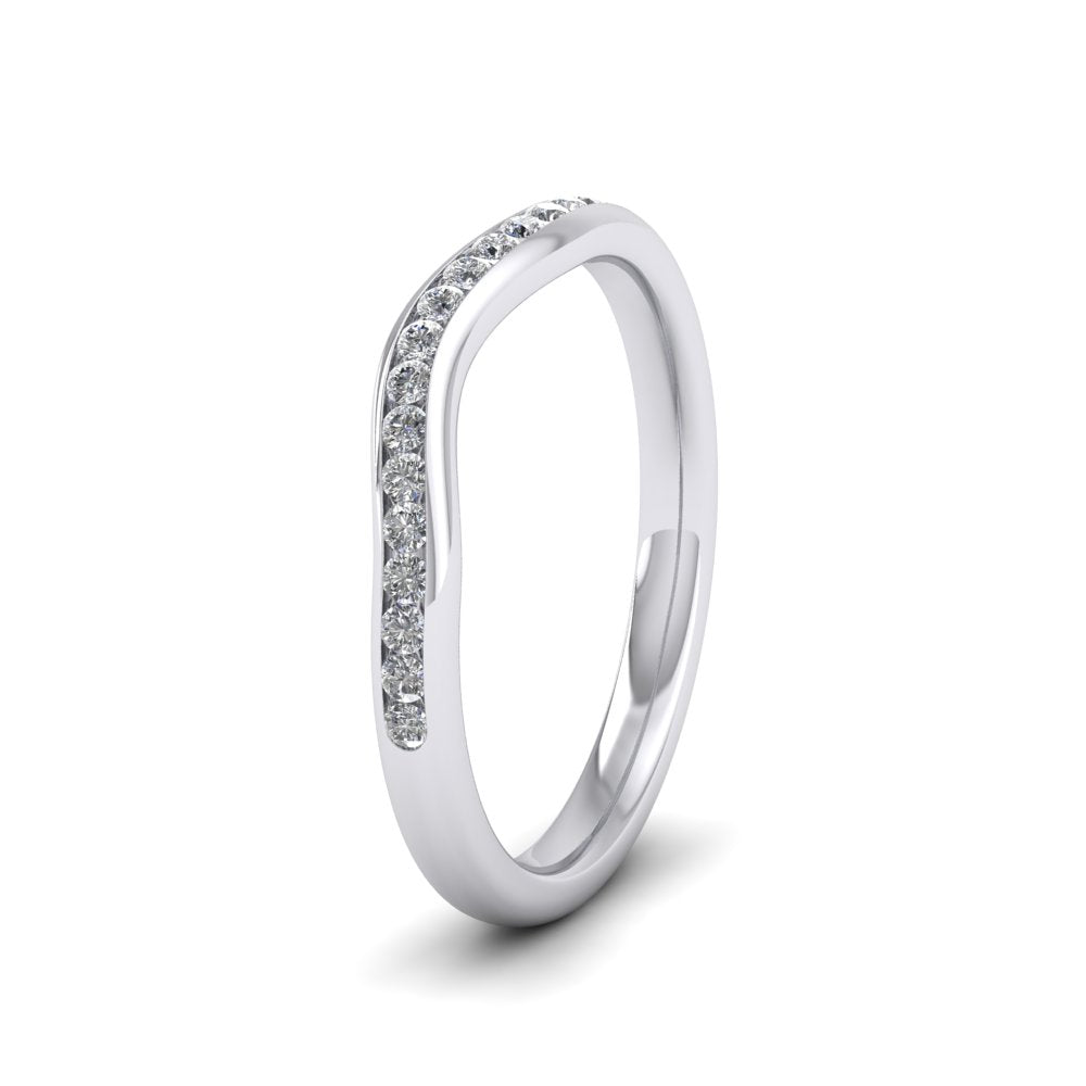 <p>18ct White Gold Curved To Fit Channel Set Diamond Wedding Ring.  225mm Wide And Court Shaped For Comfortable Fitting.  Suitable For Fitting Next To Single Stone Rings Where The Stone And Setting Protrude Up To 1.5mm Away From The Edge Of The Ring.</p>