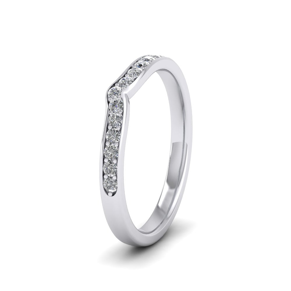 <p>9ct White Gold Slight Wishbone Shaped Bead Set Diamond Wedding Ring.  225mm Wide And Court Shaped For Comfortable Fitting.  Suitable For Fitting Next To Single Stone Rings Where The Stone And Setting Protrude Slightly.</p>