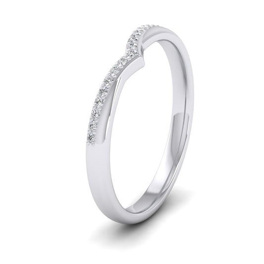<p>950 Platinum Crossover V Shape Round Diamond Set Wedding Ring.  225mm Wide And Court Shaped For Comfortable Fitting.  Suitable For Fitting Next To Single Stone Rings Where The Stone And Setting Protrude Up To 1.5mm Away From The Edge Of The Ring.</p>
