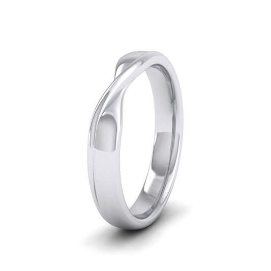 <p>950 Platinum Ribbon Crossover Wedding Ring With Double D Profile.  35mm Wide And Court Shaped For Comfortable Fitting.  Suitable For Fitting Next To Single Stone Rings Where The Stone And Setting Protrude Up To 1mm Away From The Edge Of The Ring.</p>