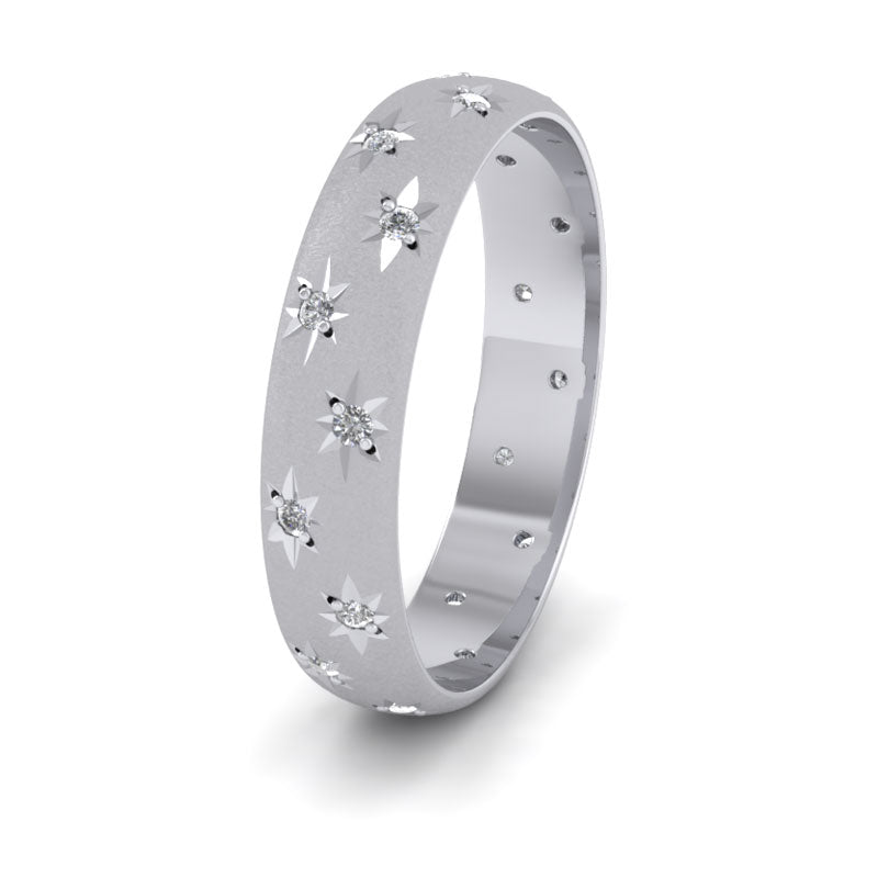 Star And Diamond Set 9ct White Gold 4mm Wedding Ring