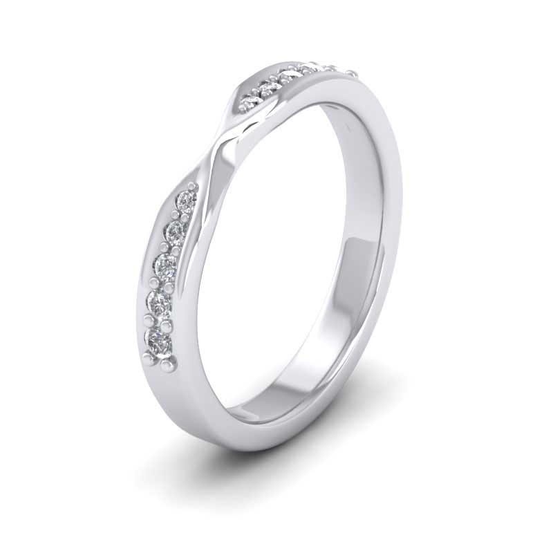 <p>Pinch Design Wedding Ring With Diamonds In 9ct White Gold .  3mm Wide And Court Shaped For Comfortable Fitting</p>