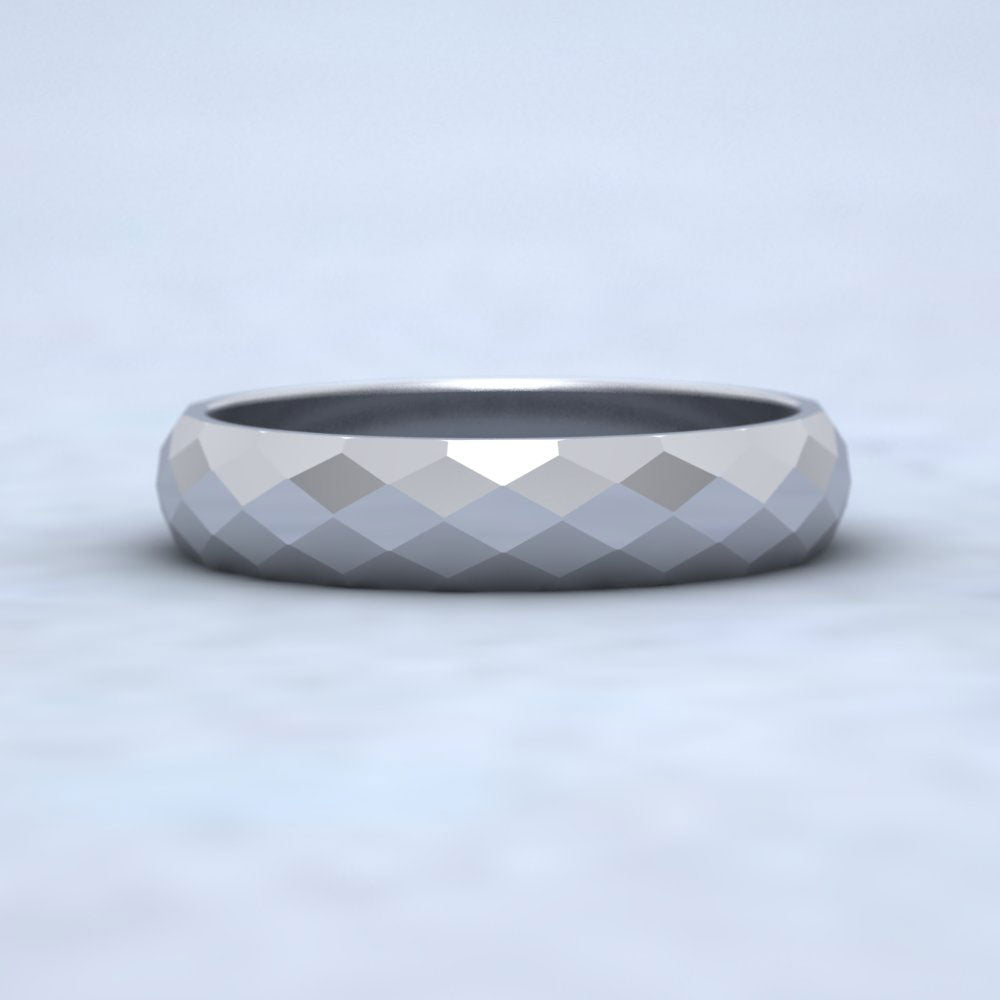 Facetted Harlequin Design 14ct White Gold 4mm Wedding Ring Down View