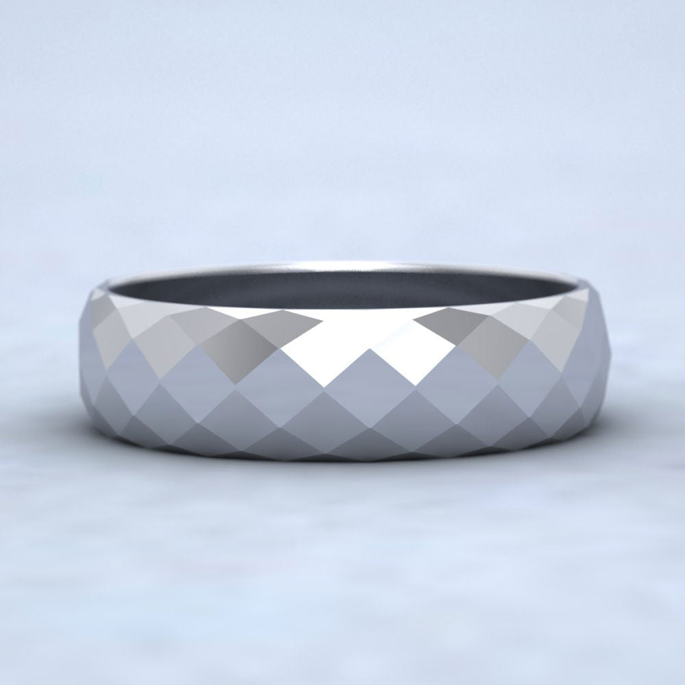 Facetted Harlequin Design 950 Palladium 6mm Wedding Ring Down View