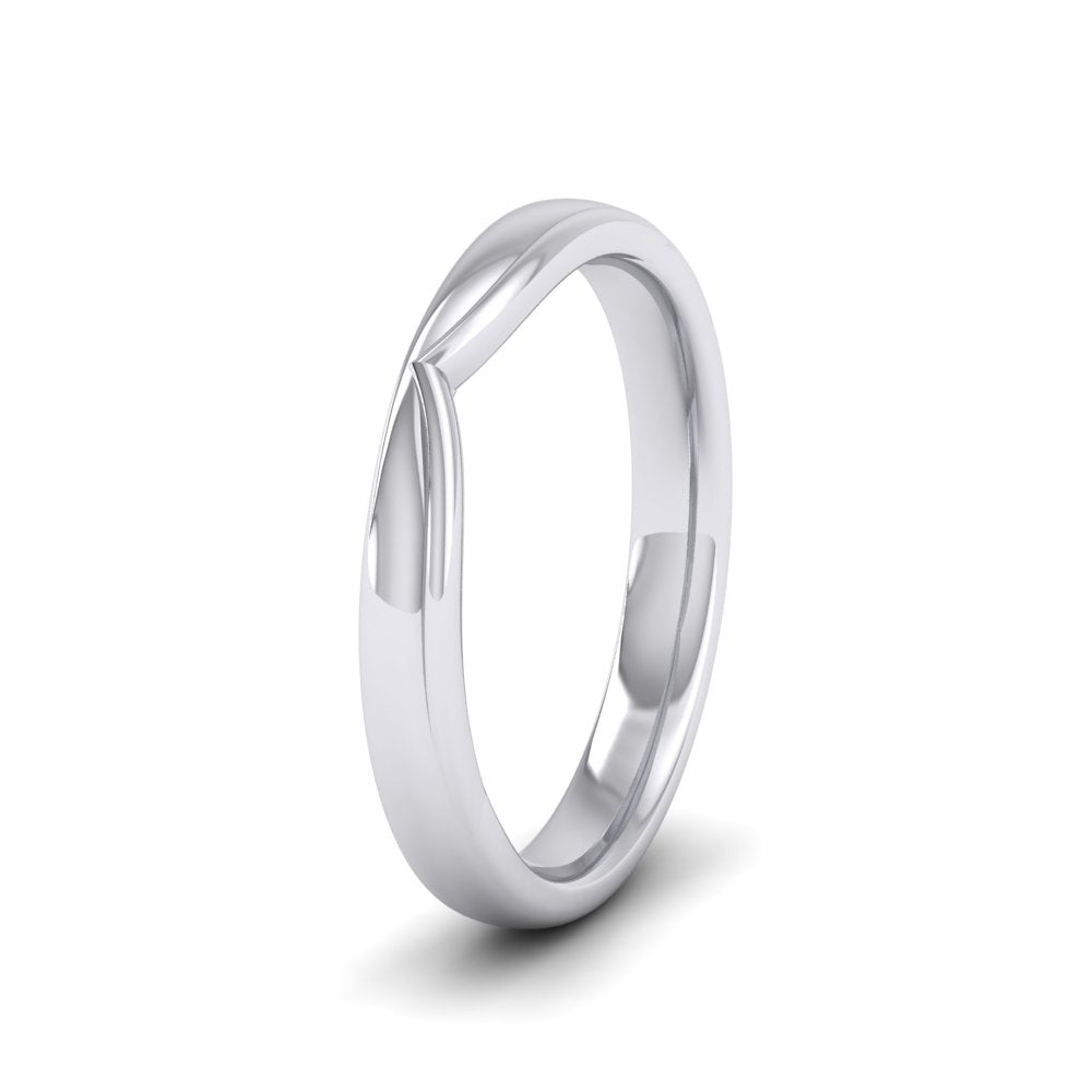<p>Raised V Shaped Wedding Ring In 9ct White Gold.  3mm Wide And Court Shaped For Comfortable Fitting.  Suitable For Fitting Next To Single Stone Rings Where The Stone And Setting Protrude Up To 2mm Away From The Edge Of The Ring.</p>