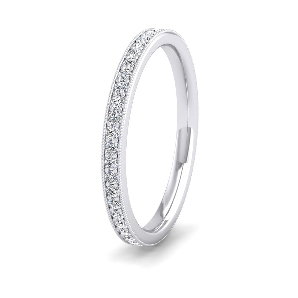 <p>18ct White Gold Full Bead Set 0.46ct Round Brilliant Cut Diamond With Millgrain Surround Wedding Ring.  2mm Wide And Court Shaped For Comfortable Fitting</p>