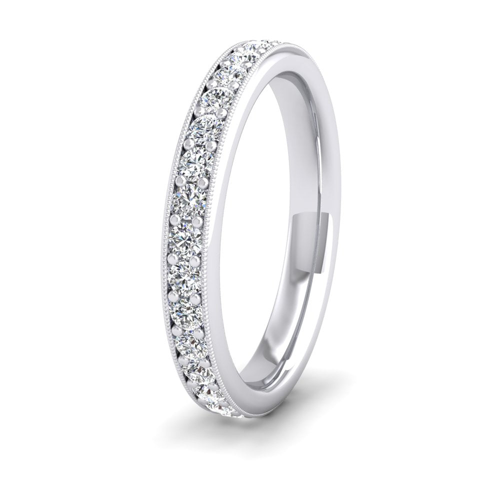 <p>18ct White Gold Full Bead Set 0.8ct Round Brilliant Cut Diamond With Millgrain Surround Wedding Ring.  3mm Wide And Court Shaped For Comfortable Fitting</p>