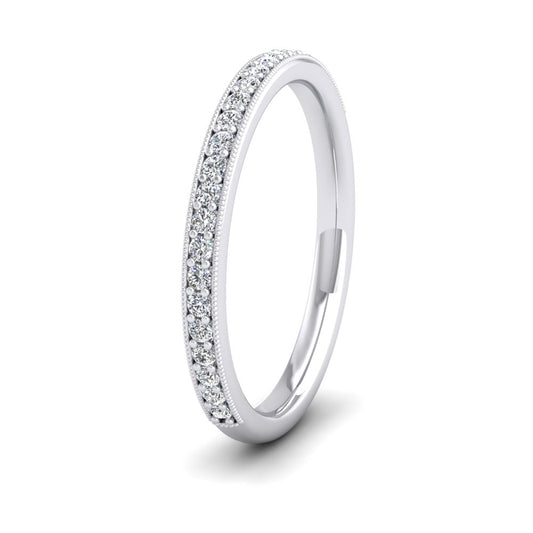 <p>18ct White Gold Half Bead Set 0.23ct Round Brilliant Cut Diamond With Millgrain Surround Wedding Ring.  2mm Wide And Court Shaped For Comfortable Fitting</p>