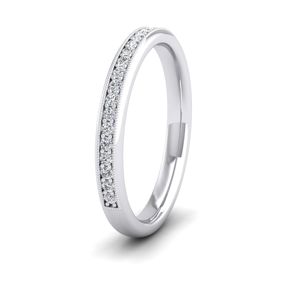 <p>18ct White Gold Half Bead Set 0.34ct Round Brilliant Cut Diamond With Millgrain Surround Wedding Ring.  25mm Wide And Court Shaped For Comfortable Fitting</p>