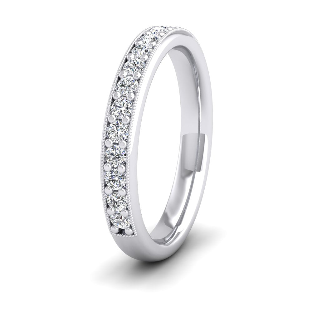 <p>18ct White Gold Half Bead Set 0.4ct Round Brilliant Cut Diamond With Millgrain Surround Wedding Ring.  3mm Wide And Court Shaped For Comfortable Fitting</p>