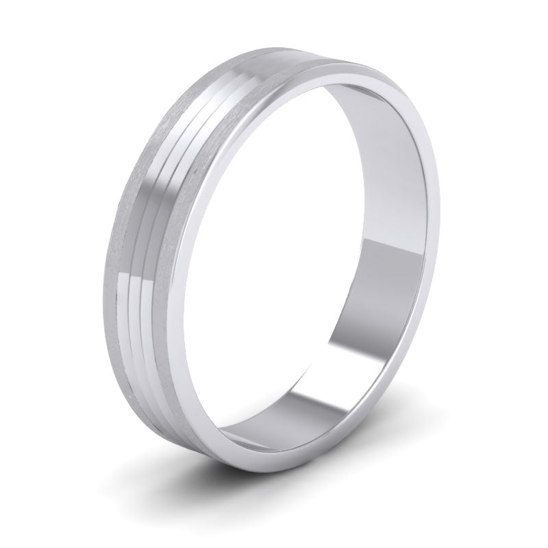 Grooved Pattern 18ct White Gold 4mm Flat Wedding Ring