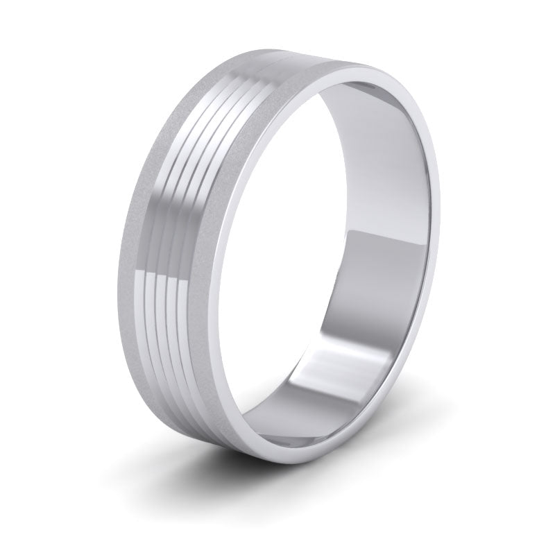 Grooved Pattern 500 Palladium 6mm Flat Wedding Ring