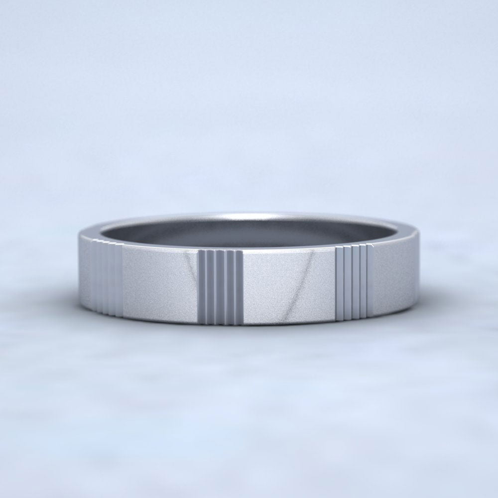 Across Groove Pattern 9ct White Gold 4mm Flat Wedding Ring Down View