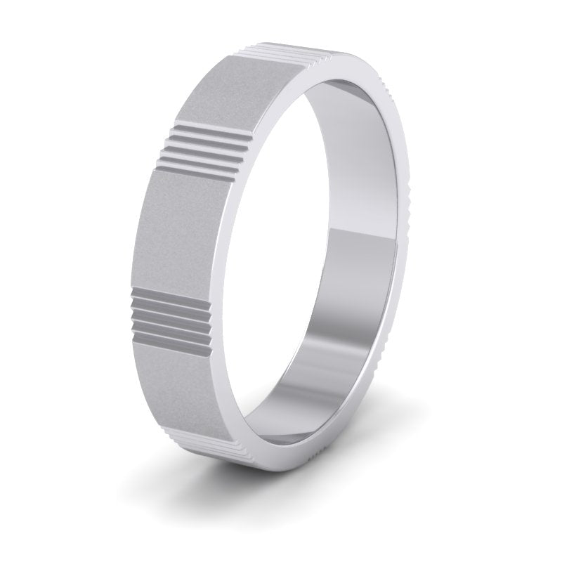 Across Groove Pattern Sterling Silver 4mm Flat Wedding Ring
