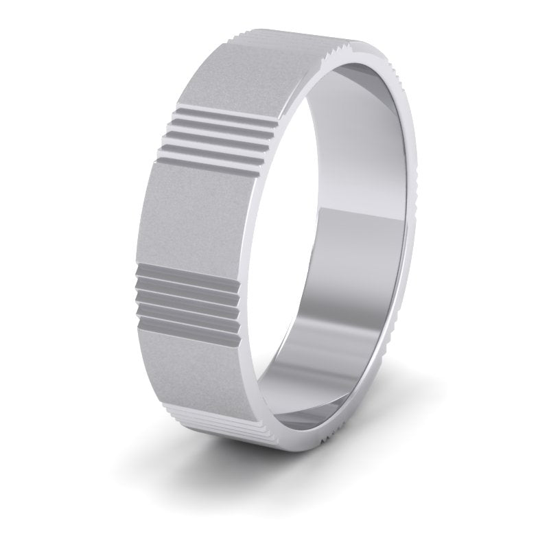 Across Groove Pattern Sterling Silver 6mm Flat Wedding Ring