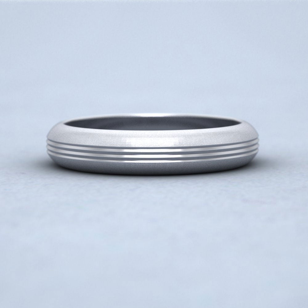 Grooved Pattern 18ct White Gold 4mm Wedding Ring Down View