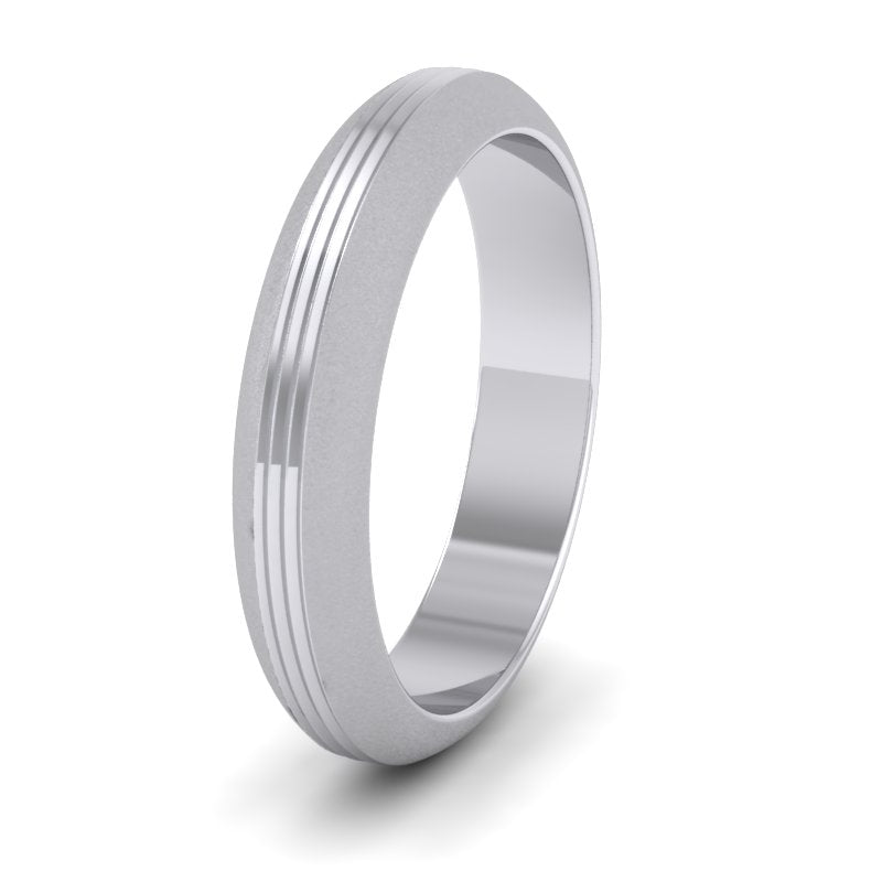 Grooved Pattern 14ct White Gold 4mm Wedding Ring