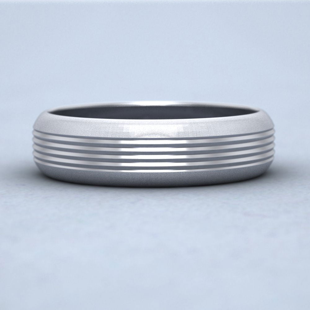 Grooved Pattern 9ct White Gold 6mm Wedding Ring Down View