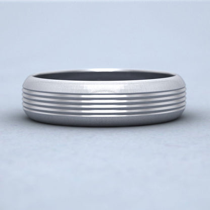 Grooved Pattern 9ct White Gold 6mm Wedding Ring Down View