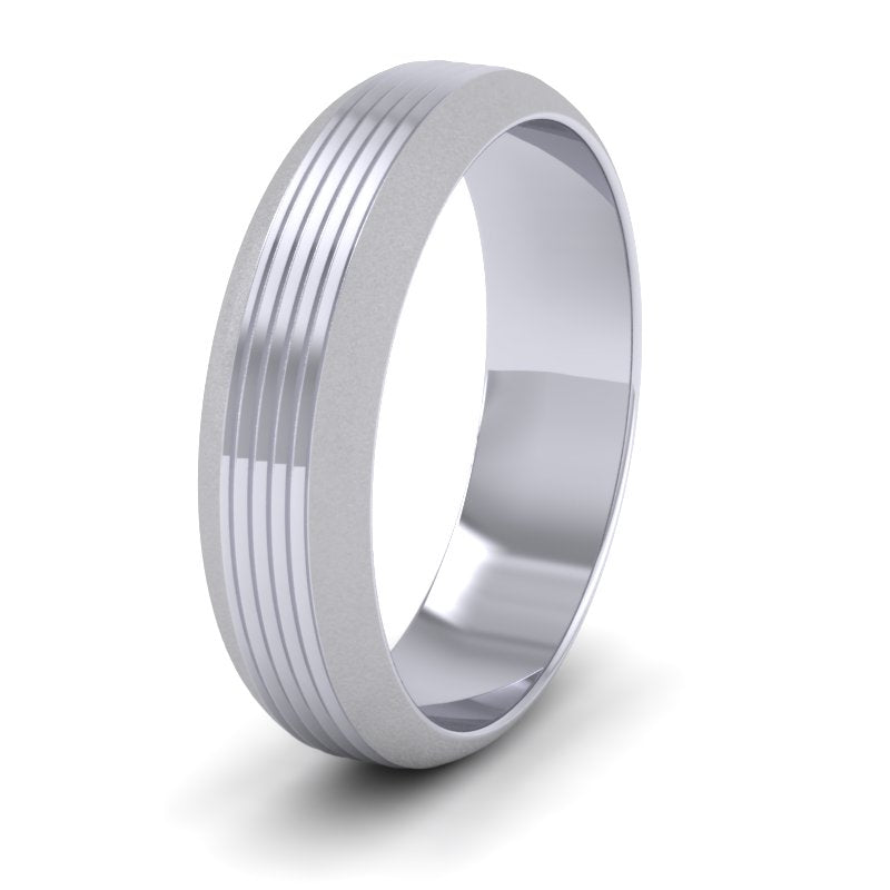 Grooved Pattern 9ct White Gold 6mm Wedding Ring