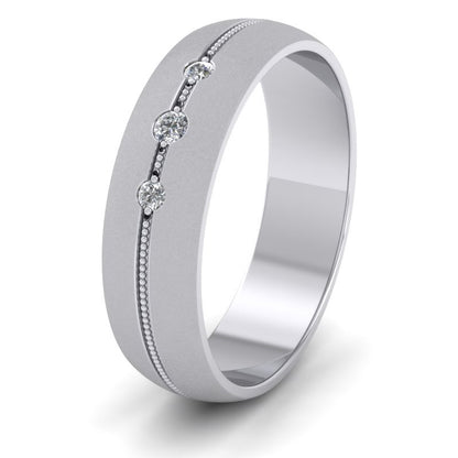 Three Diamond And Centre Millgrain Pattern 950 Platinum 6mm Wedding Ring